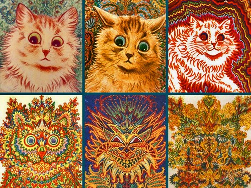 Wain’s cat portraits changed as his schizophrenia grew more acute.